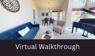 3-D image of the Living room with a baby grand piano in the house for sale in Kirkland